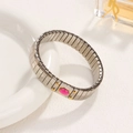 Silver elastic stainless steel bracelet with red oval gemstone and gold dot accents - Red Oval Gemstone Style (03 Gold)