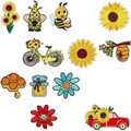 12-piece set of sunflower and honeybee embroidered patches for clothing and bags - Bee Sunflower Patch Assortment (W18MF-148-YT 一套12个)