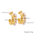 Minimalist gold stainless steel heart earrings with pearls and polished finish - Continuous Heart Pearl (E147)
