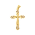 Close-up of gold-plated cross pendant with micro-paved cubic zirconia stones and bail - D146A
