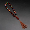 Grani di preghiera in cristallo multicolore tasbih con nappa in seta marrone scuro - Agata Multicolore