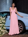 Pink chiffon maxi dress featuring floral shoulder straps and waist cut-out detailing - XS / Pink