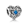 Charme de cœur ajouré en argent avec pierre de naissance bleue et motifs filigranes fins - Décembre/Couleur Turquoise