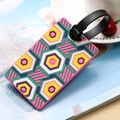 Colorful geometric pattern PVC luggage tag with adjustable black rubber strap for travel - Hexagon