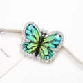 Exquisite gradient blue butterfly brooch with inlaid rhinestones and silver metal edges - Blue Green Butterfly (D2154)