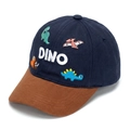 Navy and brown kids dinosaur baseball cap with DINO embroidery in cotton canvas - 52-54cm / Navy Blue