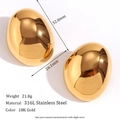 Polished 18K gold-plated stainless steel large hollow teardrop earrings in 32mm size - One Size / Exaggerated Smooth Bean Earrings / Gold