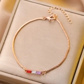 Rose gold chain bracelet featuring three colorful rectangular birthstone crystals - Rose Gold Tricolor Rectangle Gemstone Bracelet (3532)
