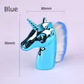 Brosse à ongles licorne avec manche bleu électro-plaqué et poils dégradés bleu et blanc - Pinceau À Poussière De Licorne Bleu