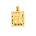 18K gold plated stainless steel rectangle pendant with hollow edge and embossed letter T - Letter T (SP598G-T)