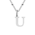 Elegant silver titanium steel bead necklace with minimalist letter U pendant charm for women - Letter U / Silver