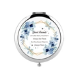 Portable metal compact mirror with blue floral design and inspirational friendship quote - Blue Stars Message