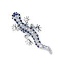 Spilla a geco argentata con strass blu scuro e colore AB su sfondo bianco neutro - Geco in Strass AB (XD9308)
