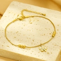Golden clover bracelet with white shell charm on double-layer chain with beads - Gold Clover Bead Chain Style (KB183233-HM)
