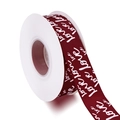 Burgundy satin ribbon with white Love print in a tilted roll for gift packaging - Wine Red Love / 2.5cm*25 Yards