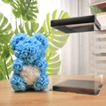 Handmade blue rose bear with white heart detail in a clear premium gift box display - 23CM Bear+Gift Box+Light / Sky Blue with White Heart