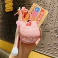 Pink creative stress relief keychain with Zen card and matching lanyard for backpack - Merit Wooden Fish - Rabbit