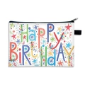 White minimalist Happy Birthday cosmetic pouch with colorful stars and black zipper - White Art Starry Style (28)