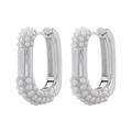 Elegant geometric square earrings with pearls and polished silver finish for women - 1 Pair / White Gold