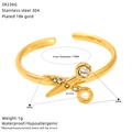 Detailed specs of gold scissors ring in 304 stainless steel with zircon stones - Scissors Style (SR236G)