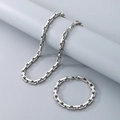 Set di gioielli in acciaio inossidabile argento con collana e bracciale a maglie rettangolari - Stile Chiusura a Moschettone Regolare / Bracciale 20CM