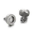 Silver round stud earrings with micro-pave zircon ring design and smooth back finish - Steel Style 2 (KLJ4157-Z)