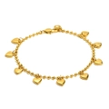 Elegantes Armband mit 18K Vergoldung, Perlenkette und zehn polierten Herzanhängern - Gold