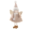 Plush Christmas angel ornament with pink knit hat, gold wings and fluffy skirt - Coffee Jacquard Hat