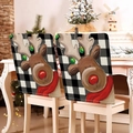 Christmas chair covers featuring reindeer with red scarves on black and white plaid - Black and White Plaid Reindeer (YTM2-6)