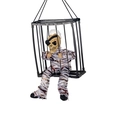 Halloween Piraten-Skelett im Käfig mit Zebra-Muster Outfit und Augenklappe Dekoration - Zebramuster Pirat
