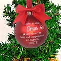 Palla di Natale rossa con fiocco rosso e testo tedesco per la nonna su un ramo verde - Rosso / Liebste Oma / In busta / Diametro 8cm