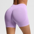 Seamless high waisted gym shorts for women in lavender purple with peach butt lift design - Light Purple