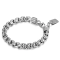 Pulsera de cadena de acero para hombre con etiqueta rectangular y cierre de langosta - Estilo A Eslabones de Caja Redondeados (KB138817-KFC) / Color Acero