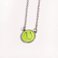 Detail of silver chain necklace with round neon green enamel volleyball ball pendant - Tennis Ball / White Gold