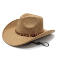 Classic camel faux suede western cowboy hat with studded leather band and chin strap - M(56-58cm) / Camel