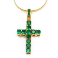 Hip hop style gold cross pendant necklace with green zircons on a delicate snake chain - Gold Green