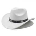 Classic white felt western cowboy hat with black leather band and silver concho studs - M(56-59CM) / White