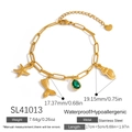 Waterproof 18K gold plated stainless steel bracelet with starfish and green gem charms - Marine Style Gold Pendant Style (SL41013)