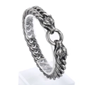 Pulsera punk de cabeza de lobo en acabado plata antigua de acero inoxidable fundido - Negro Mate