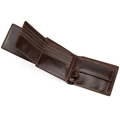 Detail view of genuine leather wallet featuring multiple card slots and a snap coin pocket - Coffee with Snap Coin Pocket