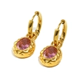 Pendientes de aro bañados en oro de 18K con circón rosa y acabado martillado - Oro-Circonita Rosa