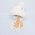 Winter white knit hat with cute cat ears, sequins and double faux fur pom-poms - Milk White
