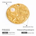 18K gold plated stainless steel starfish pendant with white pearl inlay, 18mm size - Starfish Embossed Round Pendant (PJ91815)