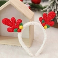 Christmas reindeer antler headband with white faux fur and red glitter leaf accents - Earless Antler Headband