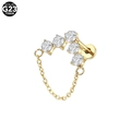 Golden G23 titanium labret stud with sparkling zircons and a delicate hanging chain - Gold Row Rhinestone with Chain Style (#3) / 1.2*8mm