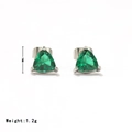 Green triangle stud earrings with 7mm emerald-cut stones and silver metal claws - Silver-Green Zirconia