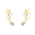925 silver stud earrings with three stars and zircon stones in gold finish for women - Meteor Stud Earrings / Gold