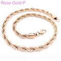 Collana a catena a fune ritorta stile hip hop in elegante finitura oro rosa con chiusura - 7mm / Oro rosa / 50cm