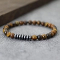 Brown tiger eye stone distance bracelet with 6mm beads and metallic spacers for couples - Tiger Eye Hematite