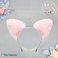 Pink plush lolita cat ear headband set with bell collar and tail accessories - One Size / Folded Ear Style - Pink Fur White Inner